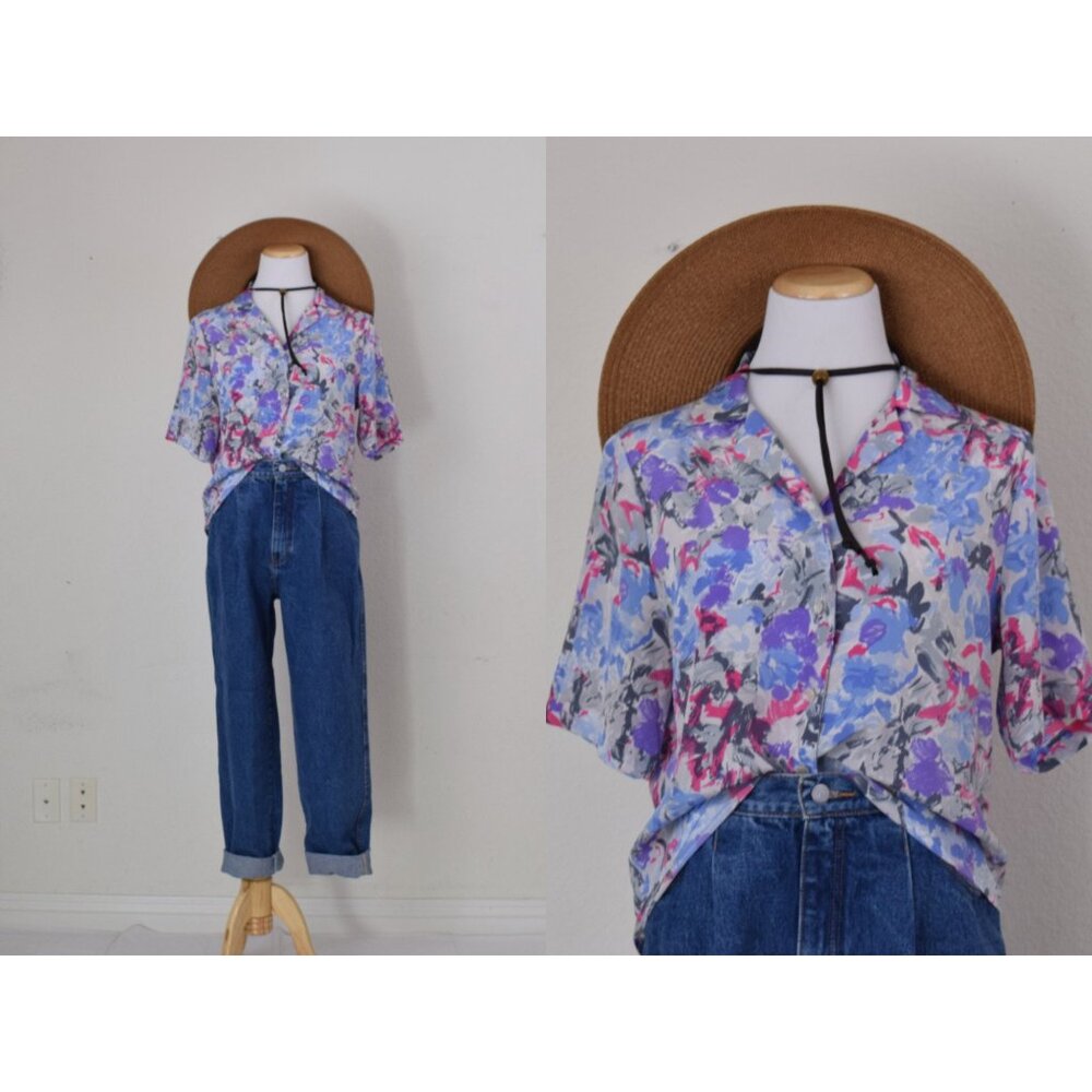 Vintage‎ Floral 1980s Button Down Blouse